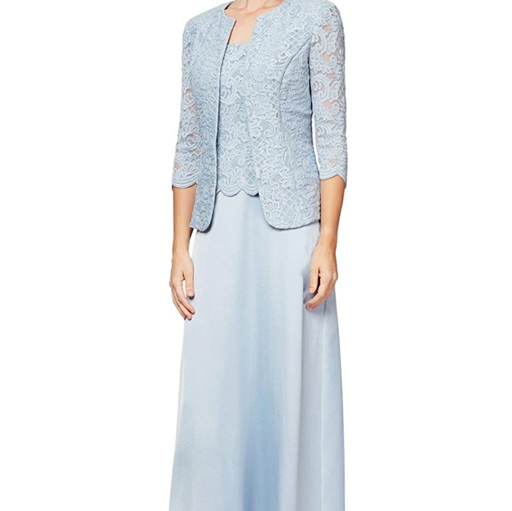 Alex Evening Women's Long Mock Jacket Dress with Satin Skirt